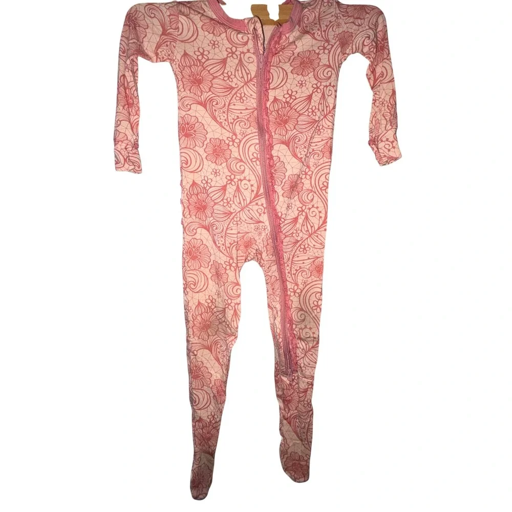 Kickee Pants Bamboo Convertible Footie Sleeper Pink Floral 12-18M
